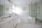 Vancouver Tile. Glass tile floor. bathroom hexagon tile floor.